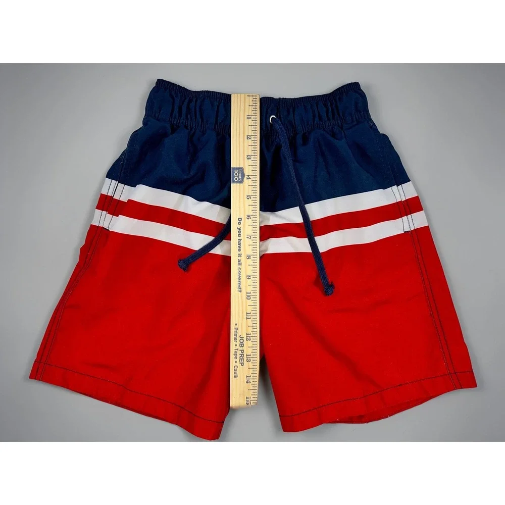 H&M‎ Swim Trunks Mens XS Red Navy Blue Excellent Colorblock Striped Mesh Lined